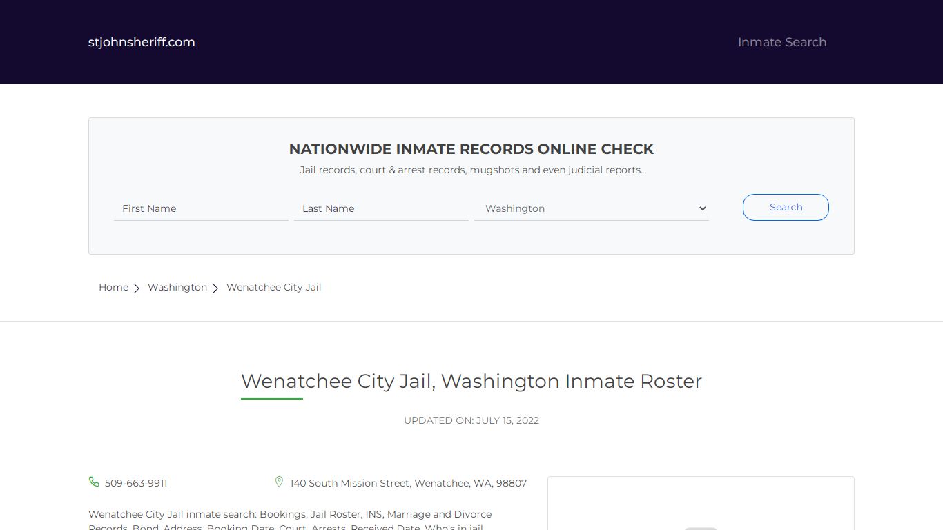 Wenatchee City Jail, Washington Inmate Roster